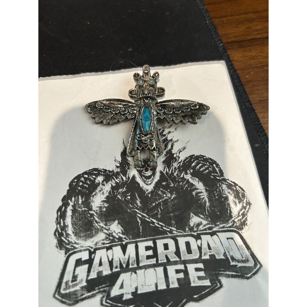 Thunderbird Or Kachina Pendant For Necklace Silver tone